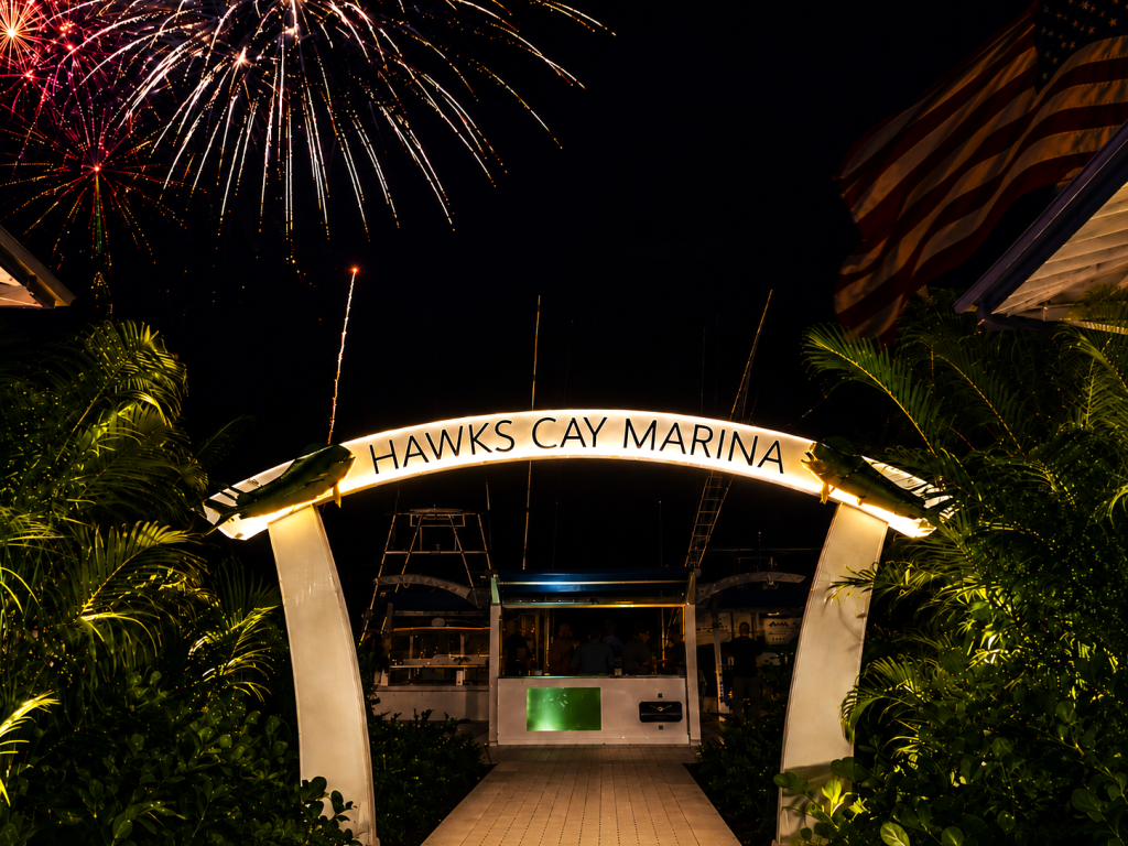 Fireworks over marina